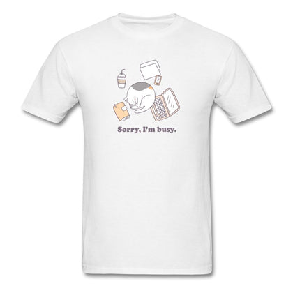 Sorry I'm Busy Cat T-Shirt Classic Midweight Unisex T-Shirt ManyShirts.com white S 